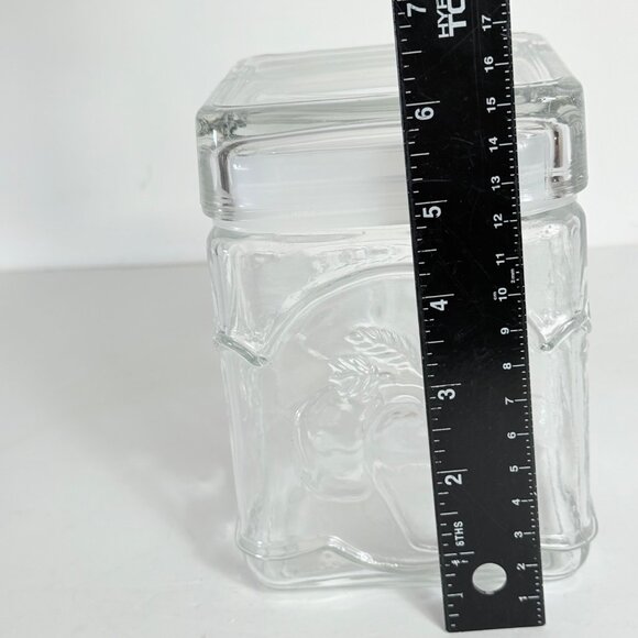 Square Clear Glass Jar Embossed Fruit Design Airtight Lid Storage Decoration - Picture 8 of 16